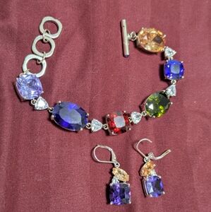 Vintage Multicolor Gemstone Bracelet and Earring Set
